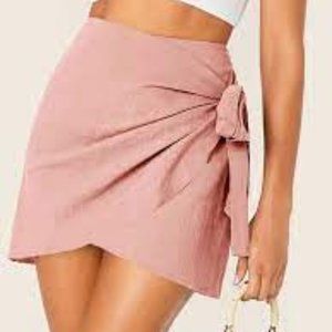 Shein Pink Wrap Tie Side Skirt